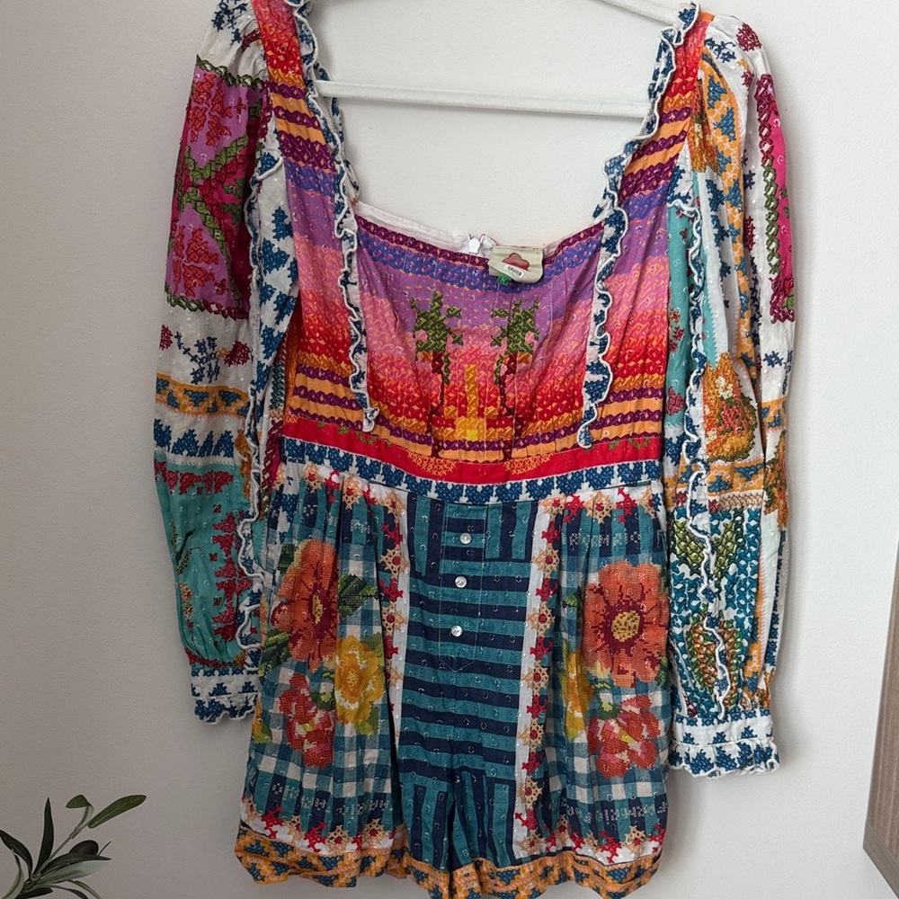 Farm Rio Summer Stitches Romper,Size M - Picture 10 of 13